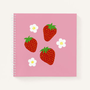 Cuaderno Dulce patrón de fresa en fondo rosa
