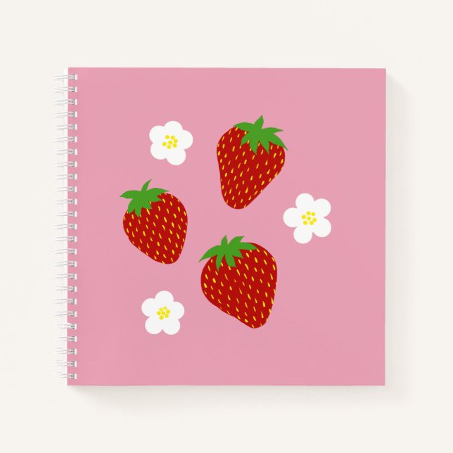 Cuaderno Dulce patrón de fresa en fondo rosa (Anverso)