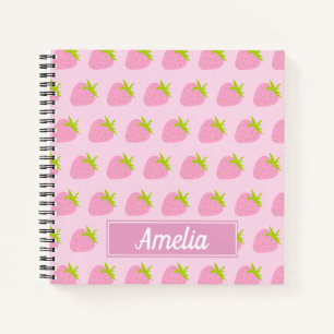 Cuaderno Dulce patrón de fresa rosa personalizado para chic