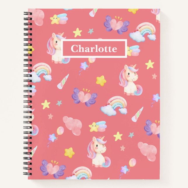 Cuaderno Dulce patrón de globo de arcoíris de unicornio ros (Anverso)