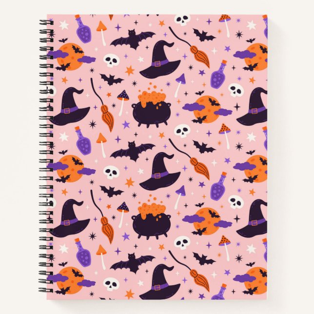 Cuaderno Dulce Patrón de Halloween Morado y Rosa (Anverso)