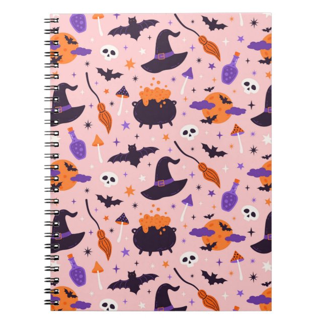 Cuaderno Dulce Patrón de Halloween Morado y Rosa (Frente)