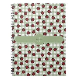 Cuaderno Dulce Patrón de Mariquita Gingham Verde Monograma