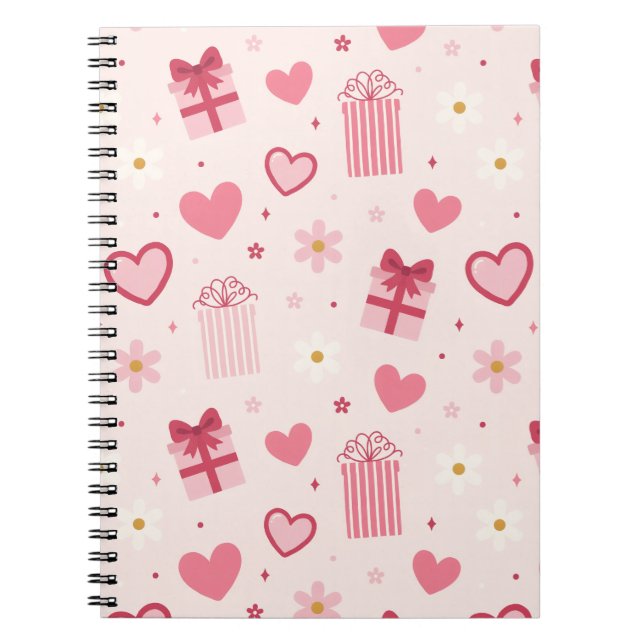 Cuaderno Dulce patrón del Día de San Valentín Corazones ros (Frente)