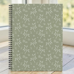 Cuaderno Dulce patrón floral gráfico simple verde oliva