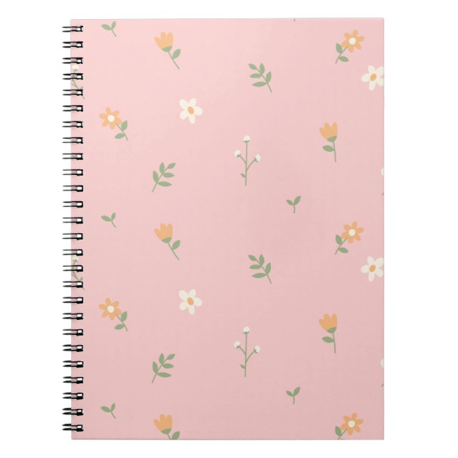 Cuaderno Dulce Patrón Floral Pastel en Fondo Rosa (Frente)