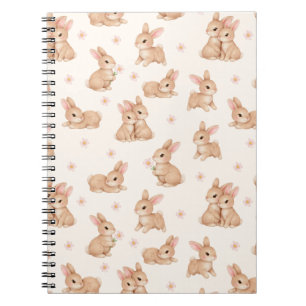 Cuaderno Dulce patrón floral rosa de conejito