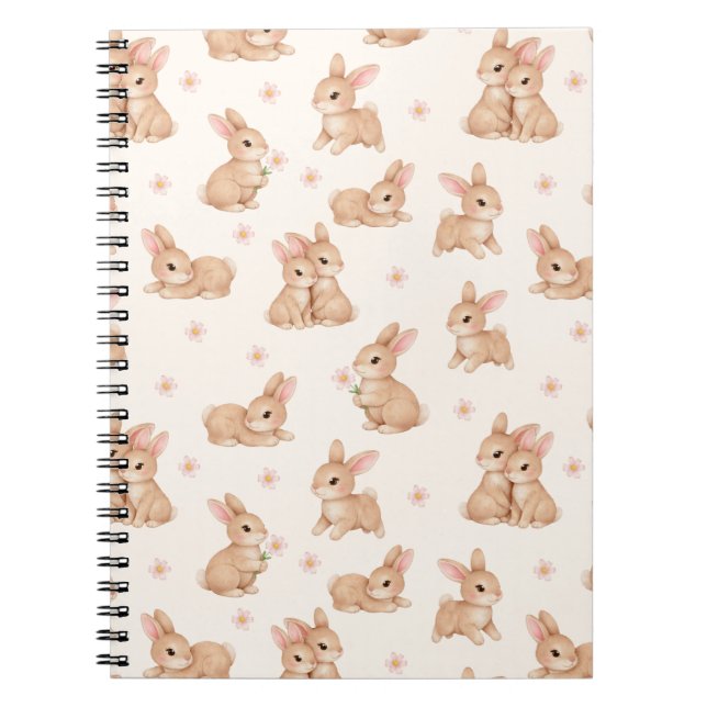 Cuaderno Dulce patrón floral rosa de conejito (Frente)