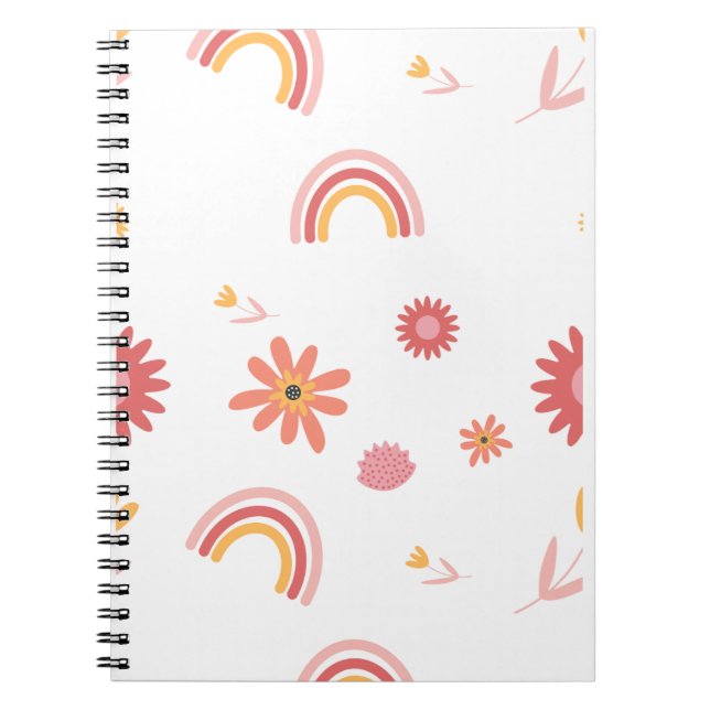 Cuaderno Dulce patrón pastel de arcoíris y floral (Frente)
