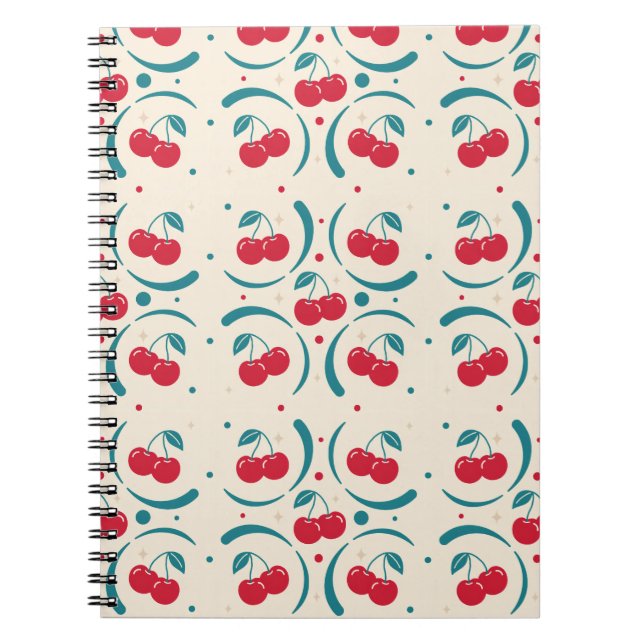 Cuaderno Dulce patrón retro de cereza  (Frente)