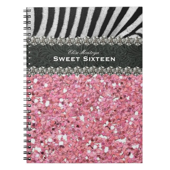Cuaderno Dulce rosado dieciséis de la cebra personalizado (Frente)
