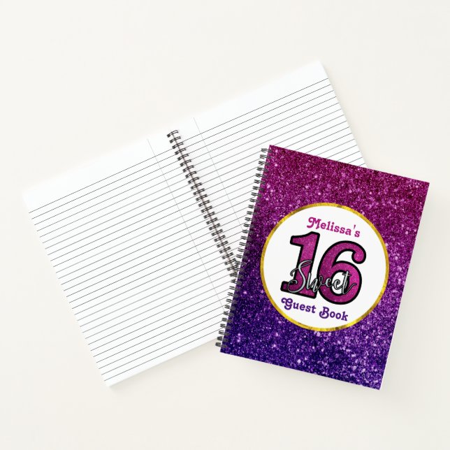 Cuaderno Dulce rosado y morado 16 Gemas Purpurinas espumoso (Interior)