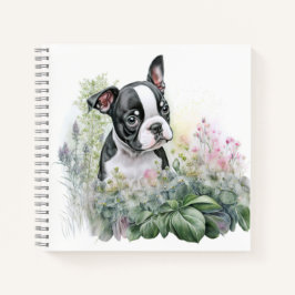 Cuaderno Dulce y caprichosa floral Boston Terrier Puppy