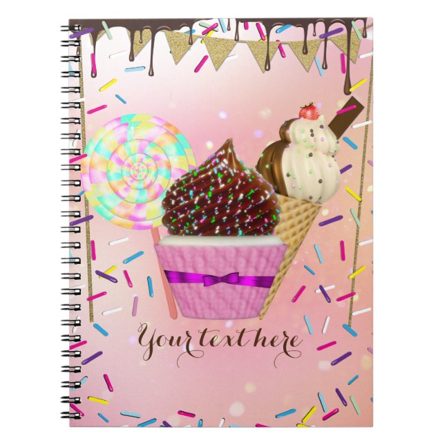 Cuaderno Dulces de Candy Land con Lluvia de Purpurina (Frente)