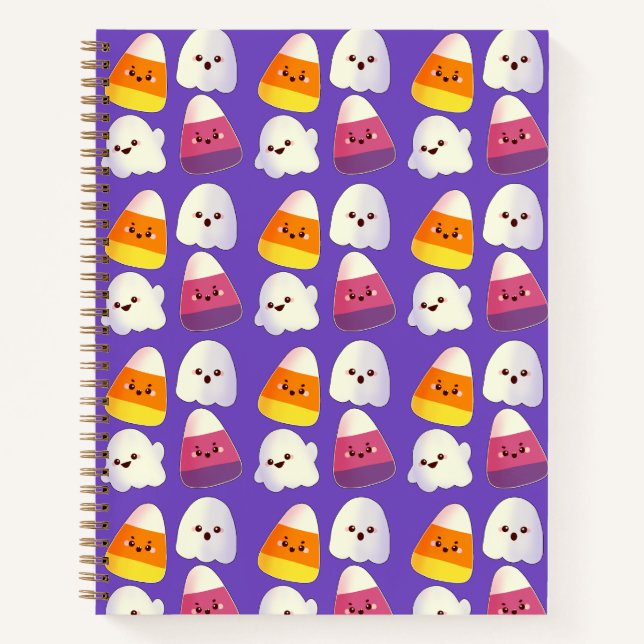 Cuaderno Dulces De Halloween Y Patrón De Fantasmas Lindos (Anverso)