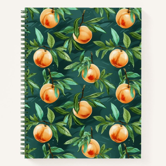 Cuaderno Dulces melocotones en el patrón verde (Anverso)