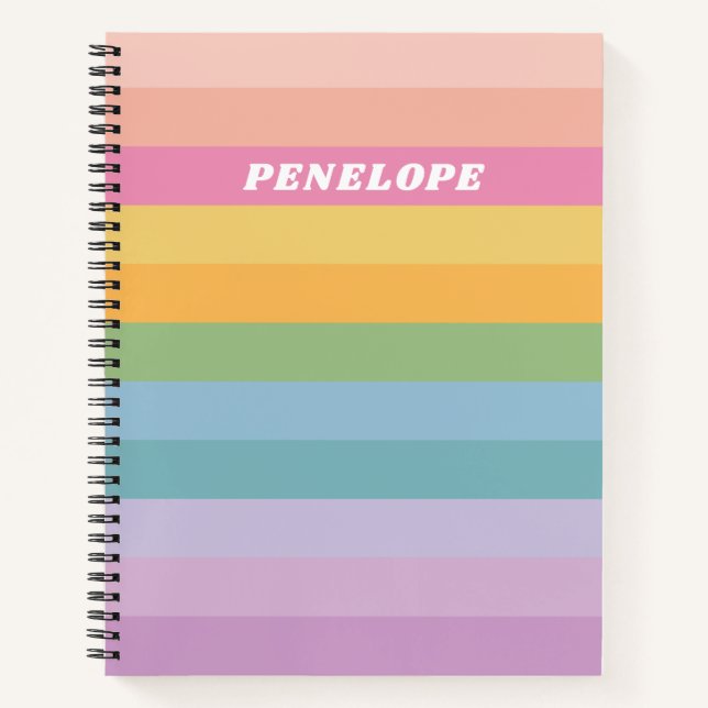 Cuaderno Dulces rayas de arcoíris pastel personalizadas con (Anverso)