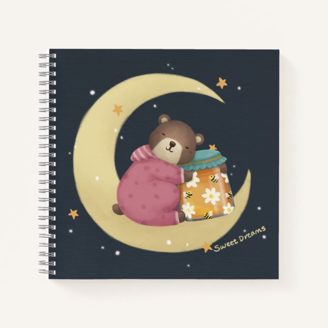 Cuaderno Dulces sueños: Ilustracion de oso y miel (Anverso)
