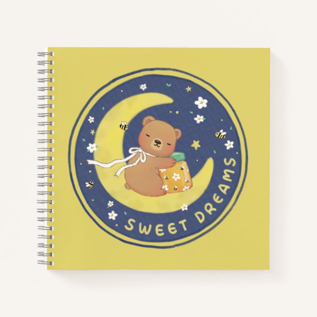 Cuaderno Dulces sueños: Oso de peluche y Ilustracion de mie (Anverso)