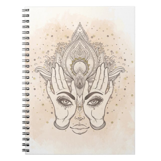 Cuaderno Durazno y Oro Boho Flor de Loto Belleza (Frente)