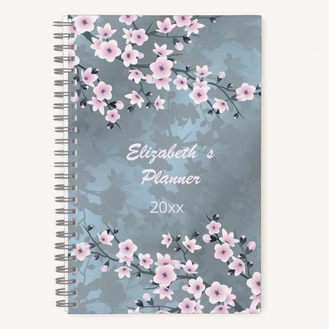 Cuaderno Dusky Rosa Dusty Blue Cherry Blossom Nombre Año (Anverso)