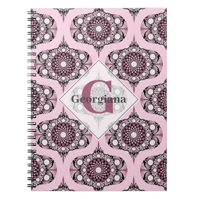 Cuaderno Dusky Rosa personalizada Cherry Blossom Mandala (Frente)
