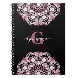 Cuaderno Dusky Rosa personalizado Boho Floral Dot Mandala