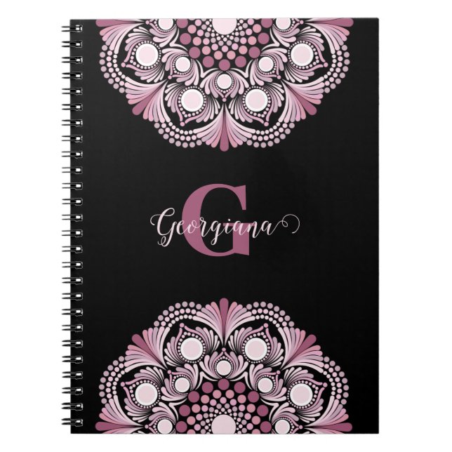 Cuaderno Dusky Rosa personalizado Boho Floral Dot Mandala (Frente)