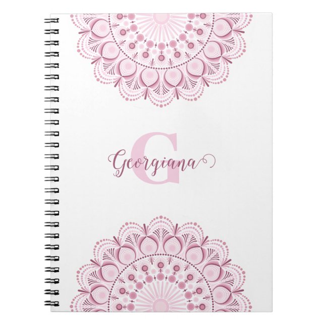 Cuaderno Dusky Rosa personalizado Confetti Lace Dot Mandala (Frente)