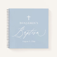 Duste Blue Cross White Boy Baptism Guest Book