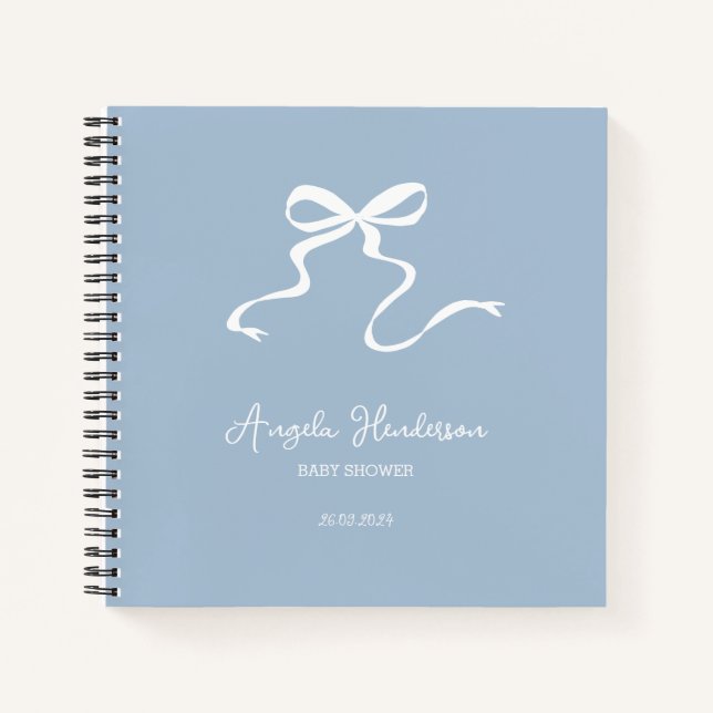 Cuaderno Dusty Blue Bow Baby Shower Guest Book (Anverso)