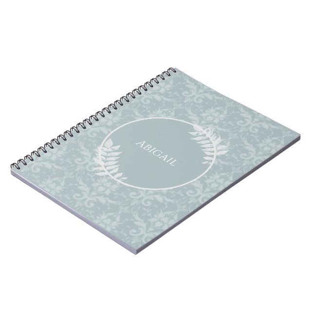 Cuaderno Dusty Blue Elegant Damask Personalizado (Lado Izquierdo)