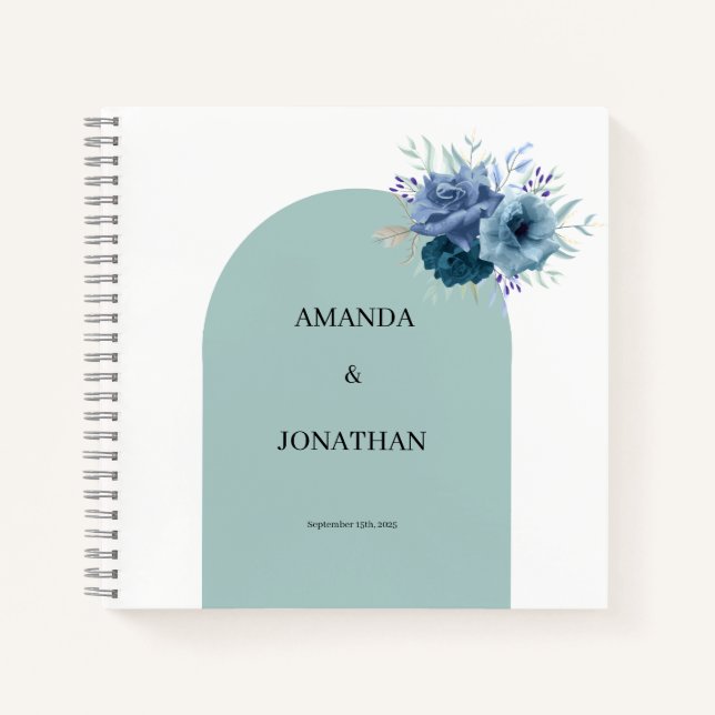 Cuaderno Dusty Blue Floral Photo Guest Book Wedding Album (Anverso)