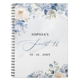 Cuaderno Dusty Blue Floral Sweet 16 Guest Book