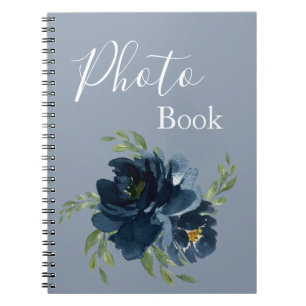 Cuaderno Dusty Blue Floral Watercolor Floral Moderno Script
