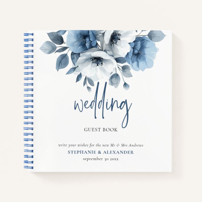 Cuaderno Dusty Blue Florals Wedding Guest Book (Anverso)