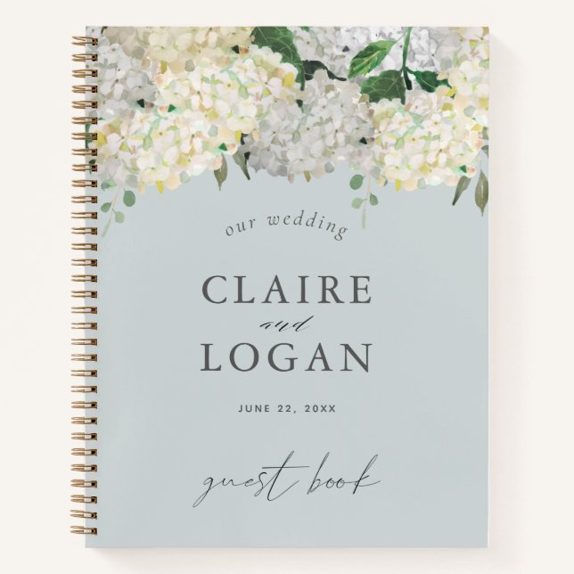 Cuaderno Dusty Blue Hydrangea Boda Guest Book (Anverso)