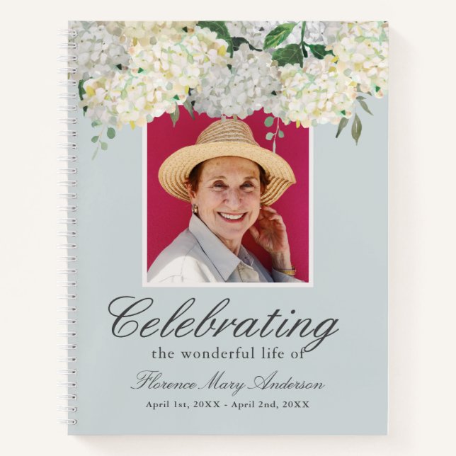 Cuaderno Dusty Blue Hydrangea Memorial Funeral Guest Book (Anverso)