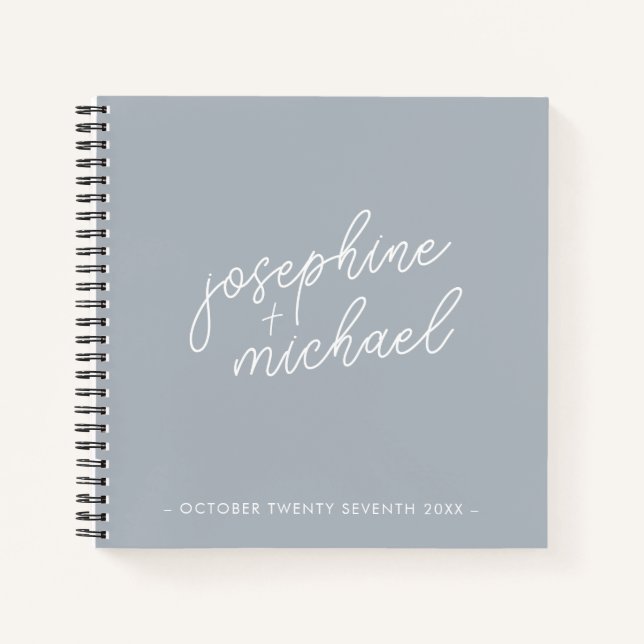 Cuaderno Dusty Blue Modern Boda Guest Book (Anverso)