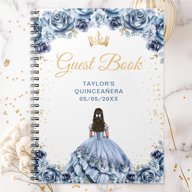 Cuaderno Dusty Blue Princess Quinceañera Guest Book (Subido por el creador)