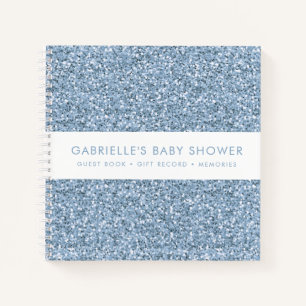 Cuaderno Dusty Blue Purpurina Baby Shower Regalos + Guestbo