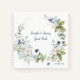 Cuaderno Dusty Blue Sage Green Winter Floral Guest Book