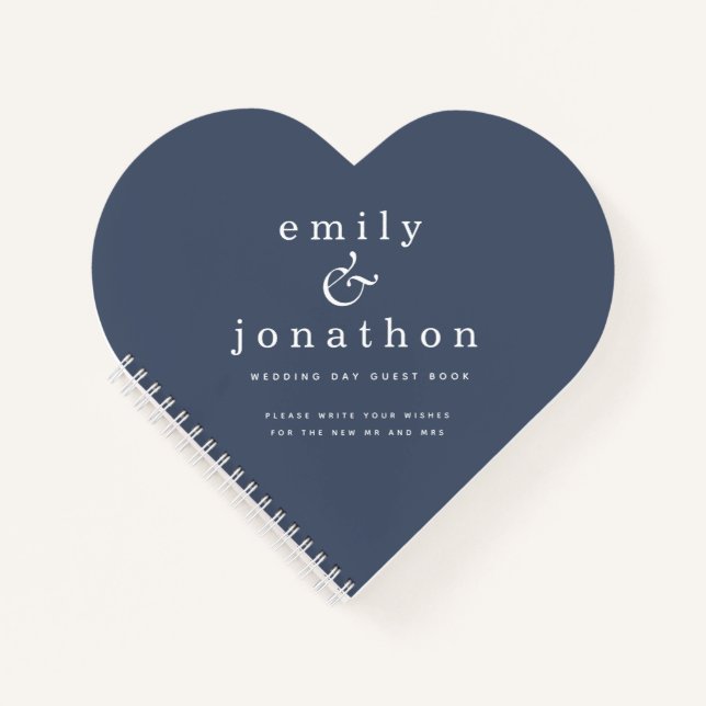 Cuaderno Dusty Navy Blue Boda Heart Guest Book (Anverso)