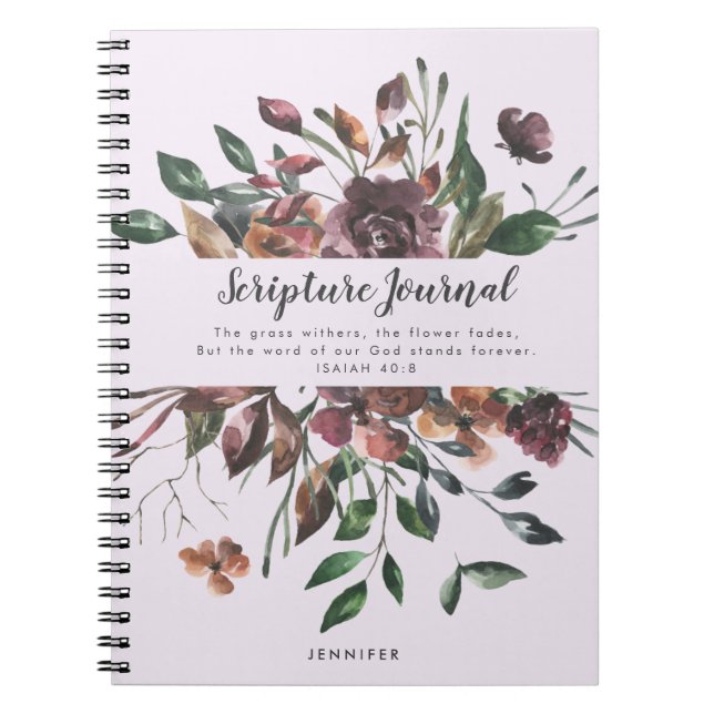 Cuaderno Dusty Purple Floral Personalizada Scripting Journa (Frente)