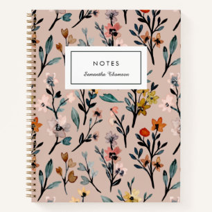 Cuaderno Dusty Rosa Boho Floral Watercolor Personalizado