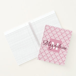 Cuaderno Dusty Rosa Rosa Vintage Lacy Damask Monogramado