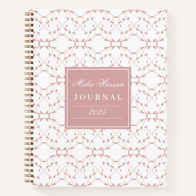 Cuaderno Dusty Rose Vine Pattern Journal | Custom Name (Anverso)