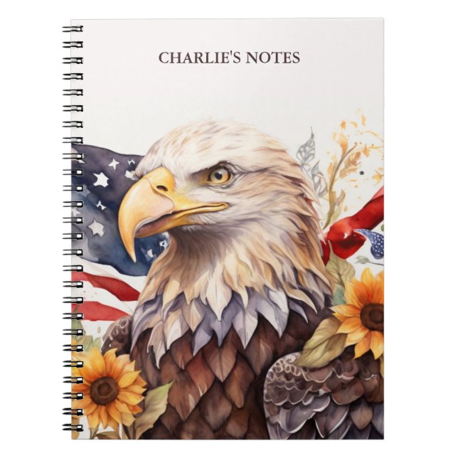 Cuaderno Eagle Personalizado USA Patriótico Watercolor (Frente)
