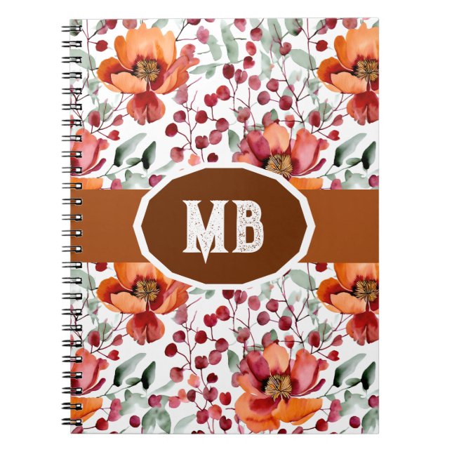Cuaderno Earthy Colors, Fall Flowers Monogrammed (Frente)