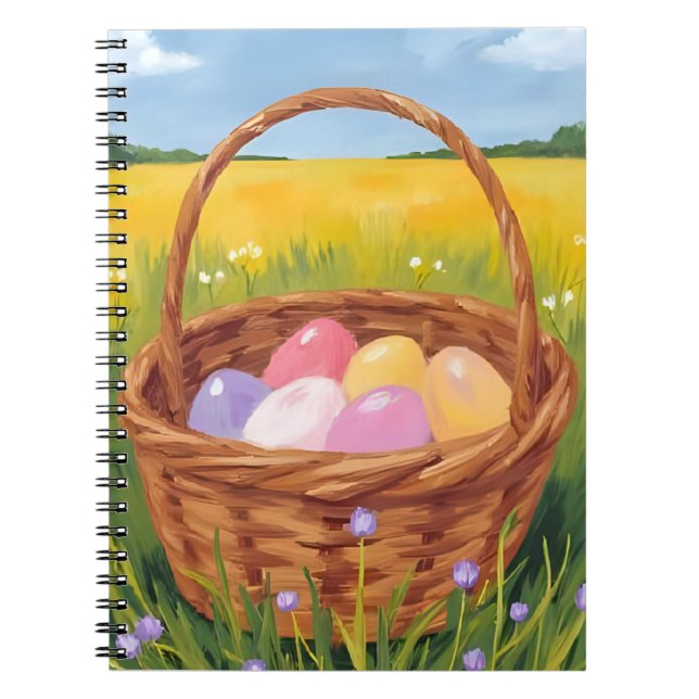 Cuaderno Easter Basket Egg Hunt Pastel Watercolor (Frente)